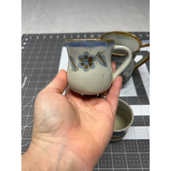 Vintage El Palomar Tonala Mexico Hand Painted Ceramic Pitcher & Cups Set - Picture 4 of 8